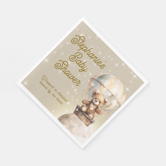 Over Moon Teddybeer Genderneutraal Baby shower Servet (Hoek)