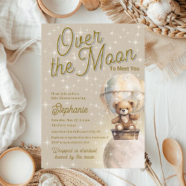 Over Moon Teddybeer Geslachtsneutrale Baby Shower Kaart