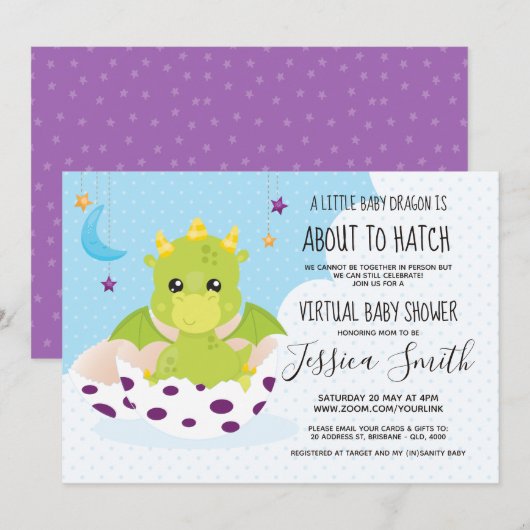 Over naar Hatch Dragon | Virtueel Baby shower Kaart (Voorkant / Achterkant)