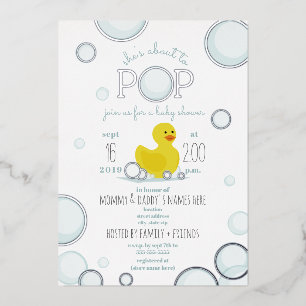 Over naar Pop Rubber Duck Bubbles Baby shower Folie Uitnodiging
