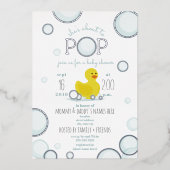 Over naar Pop Rubber Duck Bubbles Baby shower Folie Uitnodiging (Voorkant)