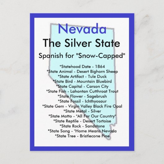 Over Nevada Briefkaart (Voorkant)