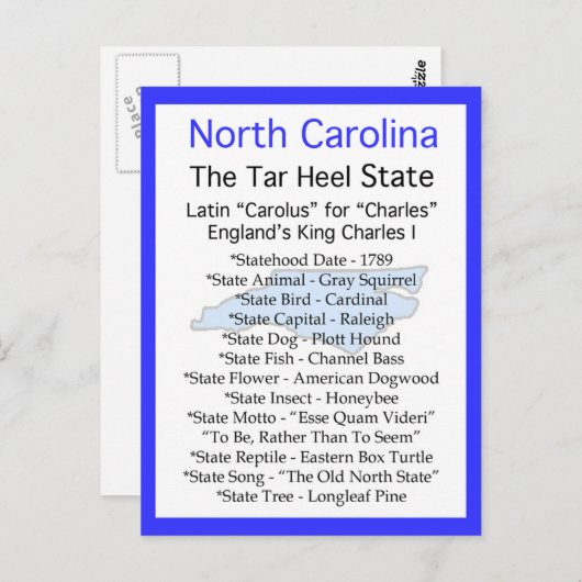 Over North Carolina Briefkaart (Voorkant / Achterkant)