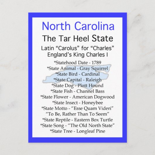 Over North Carolina Briefkaart (Voorkant)