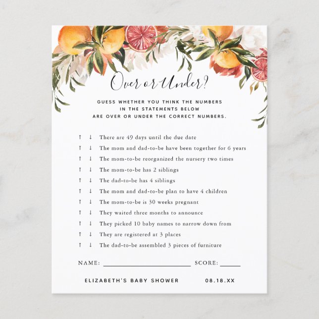 Over of Onder | Baby Shower Spel (Voorkant)
