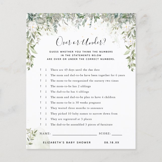 Over of Onder | Baby Shower Spel (Voorkant)