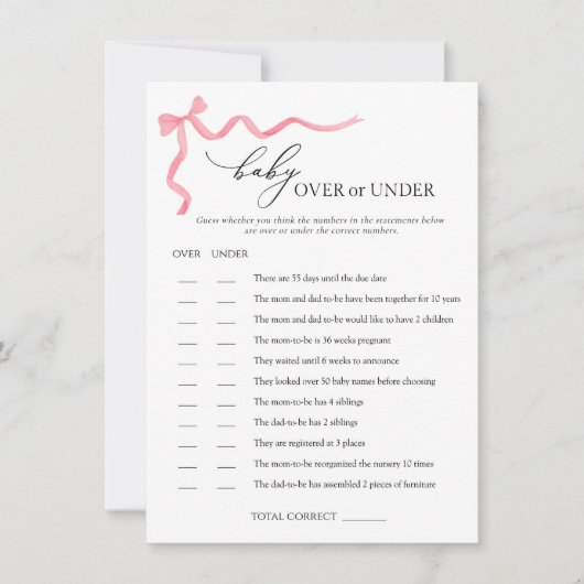 Over of onder Baby shower spel Kaart (Voorkant)