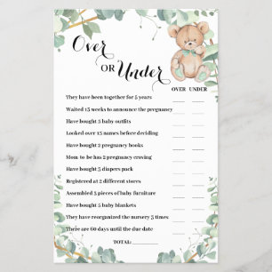 Over of onder Beer Greenery Baby shower Game Card Flyer