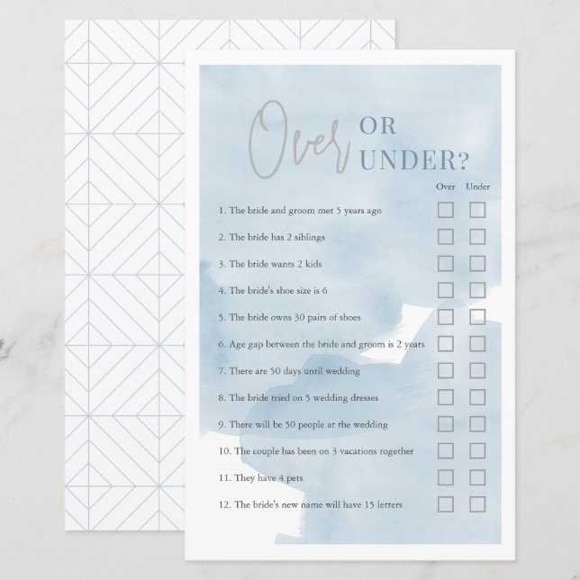 Over of Onder Blue Sky Vrijgezellenfeest spel (Voorkant / Achterkant)