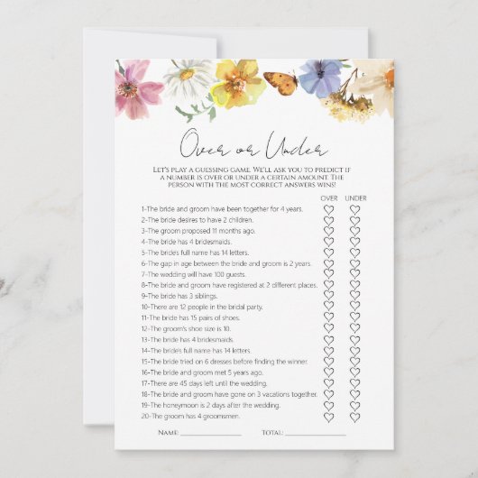 Over of onder | Boho Vrijgezellenfeest Game kaart (Voorkant)