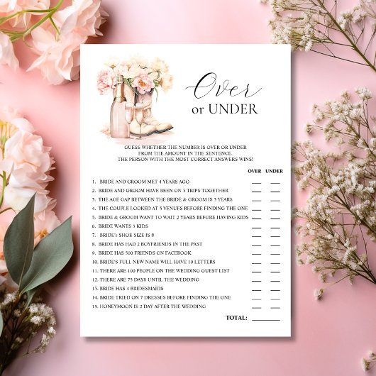 OVER of ONDER Boots Bubbly Vrijgezellenfeest SPEL Kaart