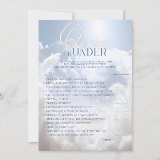 OVER of ONDER Cloud Nine 9 Vrijgezellenfeest SPEL Kaart (Voorkant)