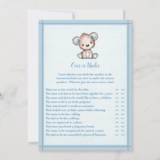 Over of onder Cute Brown Beer Game Kaart (Voorkant)