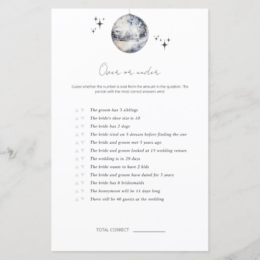 Over of Onder Disco Bal Bruiloft Borrel Spel (Voorkant)