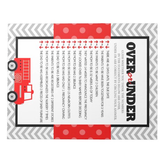 Over of Onder Firetruck Baby shower Game - 40 Pack Notitieblok (Voorkant)