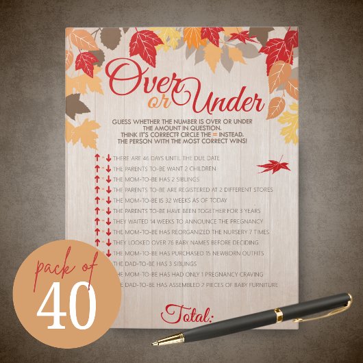 Over of onder Herfst Shower Party Game Pack Notitieblok