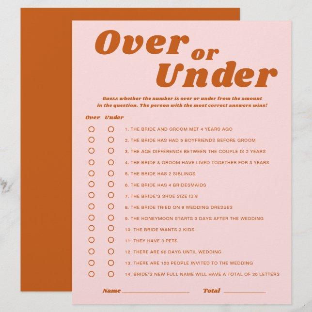 Over of Onder Laatste Disco Vrijgezellenfeest spel (Voorkant / Achterkant)