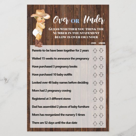 Over of onder Little Cowboy Baby shower Game Card Flyer (Voorkant)