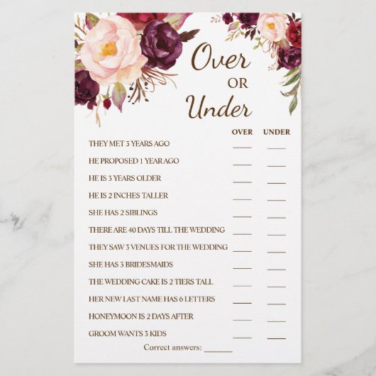Over of onder Marsala Couples Shower Game Card Flyer (Voorkant)