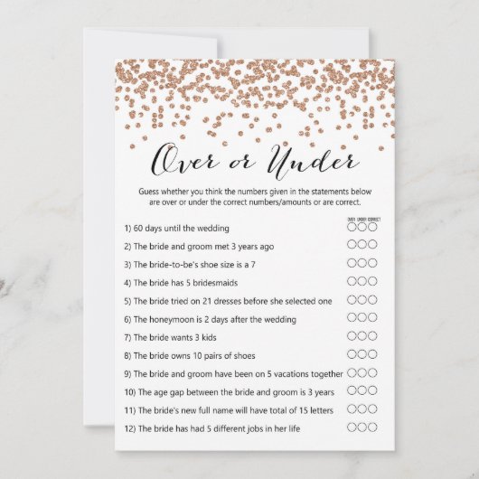 Over of onder Roos Gold Vrijgezellenfeest Game 5x7 Kaart (Voorkant)