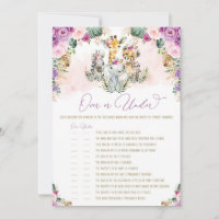 Over of onder Safari Dieren Baby shower Game Kaart