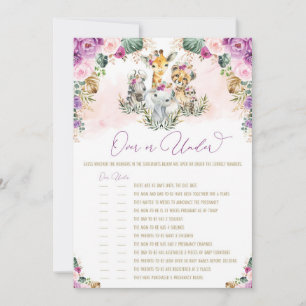 Over of onder Safari Dieren Baby shower Game Kaart
