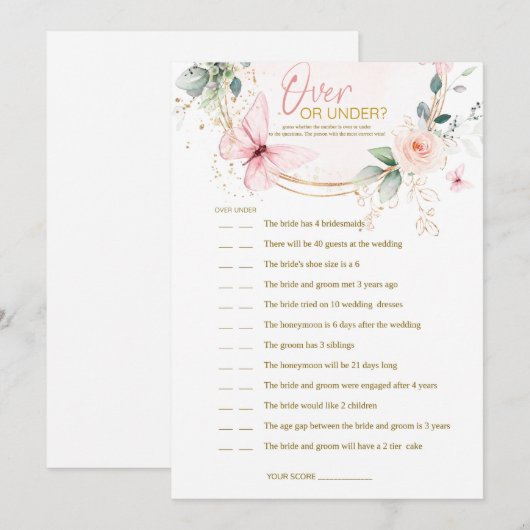 Over of onder spel Butterfly Wildflowers spel Kaart (Voorkant / Achterkant)