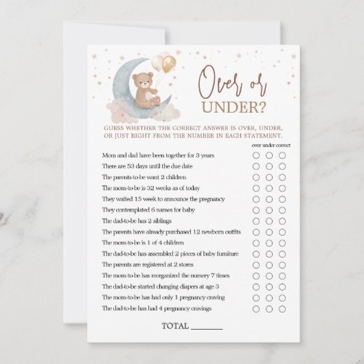 Over of Onder Spel Over de Maan Baby shower Kaart (Voorkant)