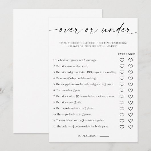 Over of onder Vrijgezellenfeest Programmakaart (Voorkant / Achterkant)