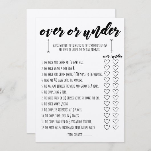 Over of onder Vrijgezellenfeest Programmakaart (Voorkant / Achterkant)