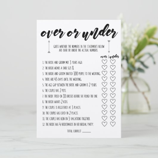 Over of onder Vrijgezellenfeest Programmakaart (Staand voorkant)