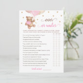 Over of Under spel Baby Shower Teddy Beer Kaart (Staand voorkant)