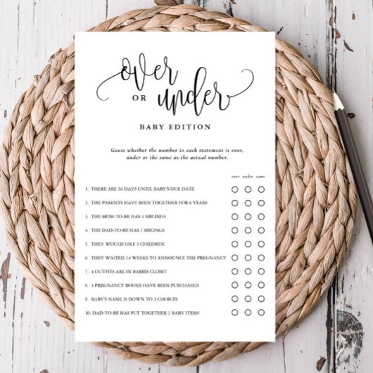 Over Onder Baby shower bewerkbare Paper Game Kaart