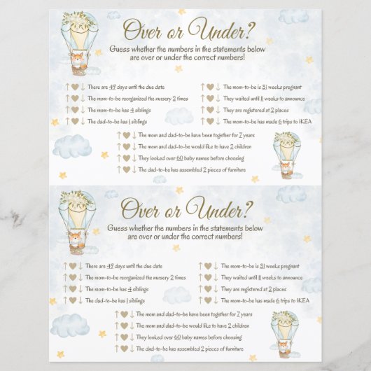 Over onder Baby shower game - Hot Air ballon (Voorkant)