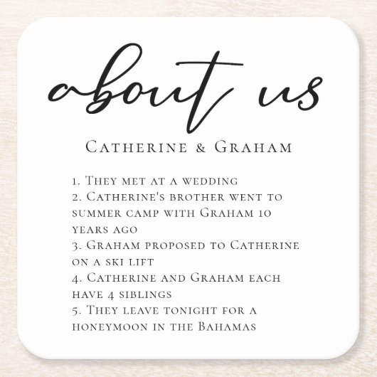 Over ons Trouwpaar Feiten Trendy Kartonnen Onderzetters (Voorkant)