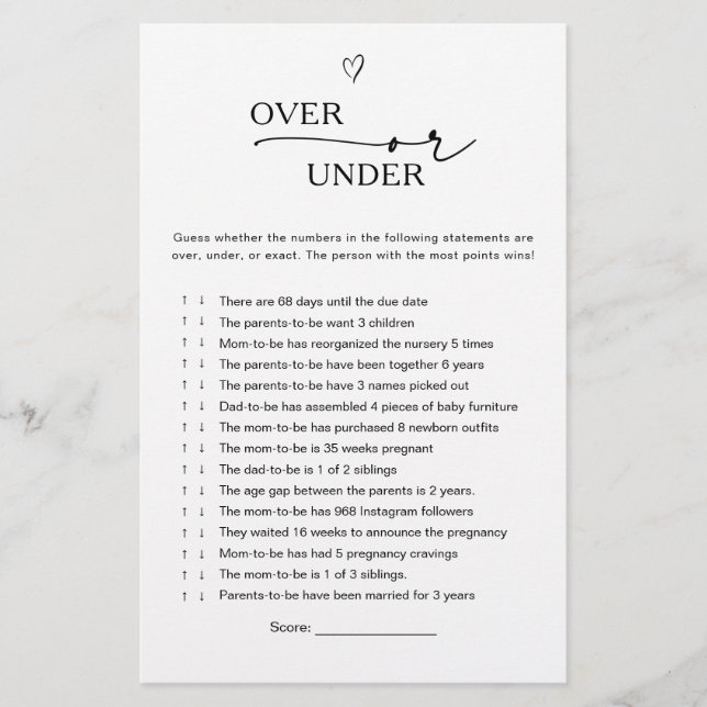 Over or Under Baby Game (Voorkant)