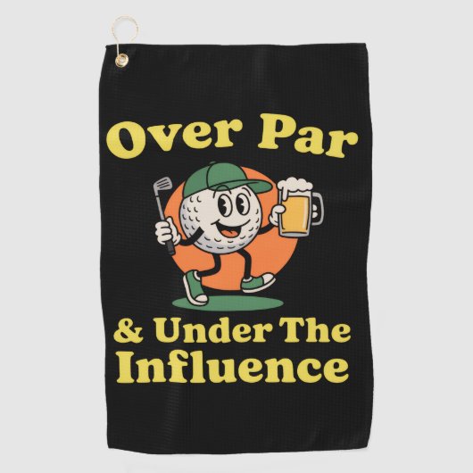 Over Par en Onder de Invloed Golf Drinken Golfhanddoek (Voorkant)