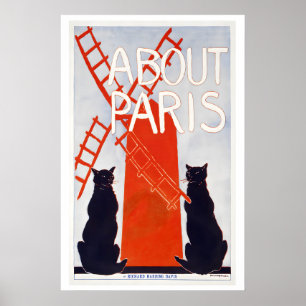 Over Parijs Frankrijk Rode Windmolen Zwarte Katten Poster