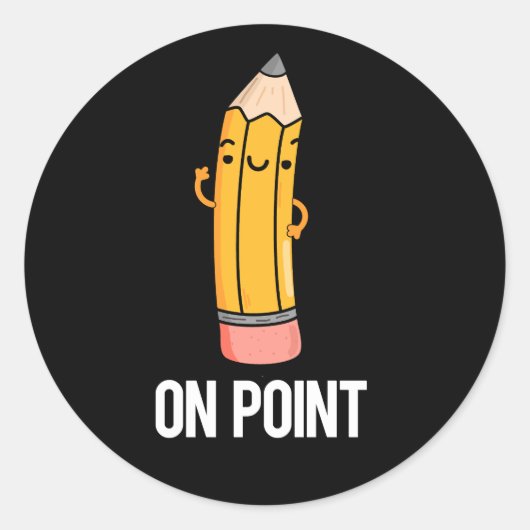 Over Point Funny Pencil Pun Dark BG Ronde Sticker (Voorkant)