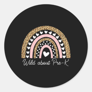 Over Pre-k Leopard Rainbow Teacher Terug naar scho Ronde Sticker