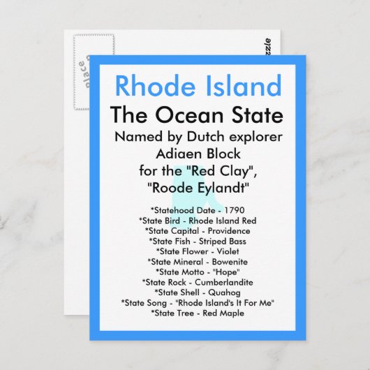 Over Rhode Island Briefkaart (Voorkant / Achterkant)