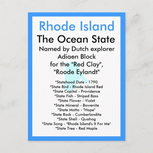 Over Rhode Island Briefkaart (Voorkant)
