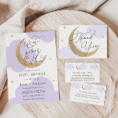 Over the Gold Moon Purple Baby Shower invitation Kaart