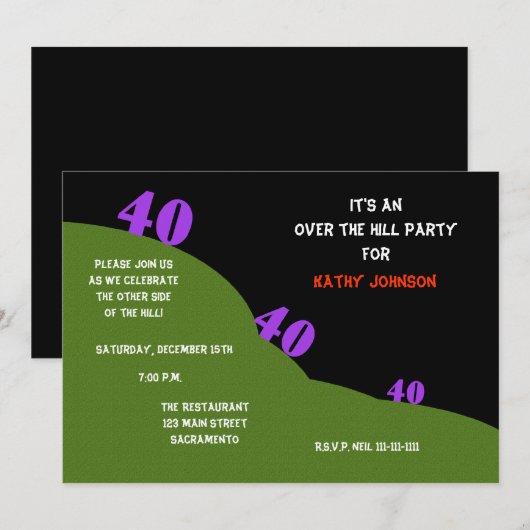 Over the Hill 40th Birthday Party Uitnodigingen (Voorkant / Achterkant)