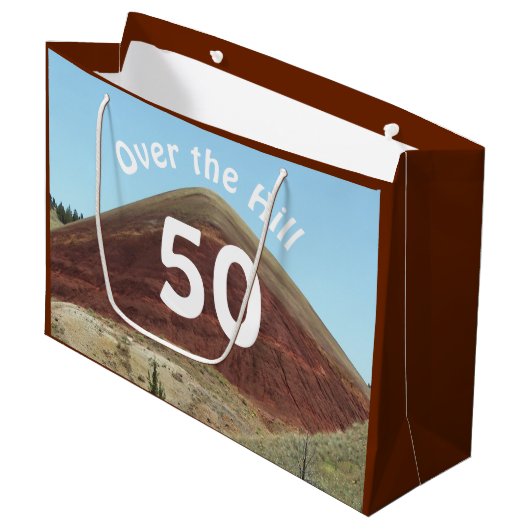 Over the Hill 50th Birthday Milestone Groot Cadeauzakje (Voorkant Gekanteld)