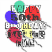 Over the Hill 50th Verjaardagsballonnen Vinyl Sticker (Voorkant)