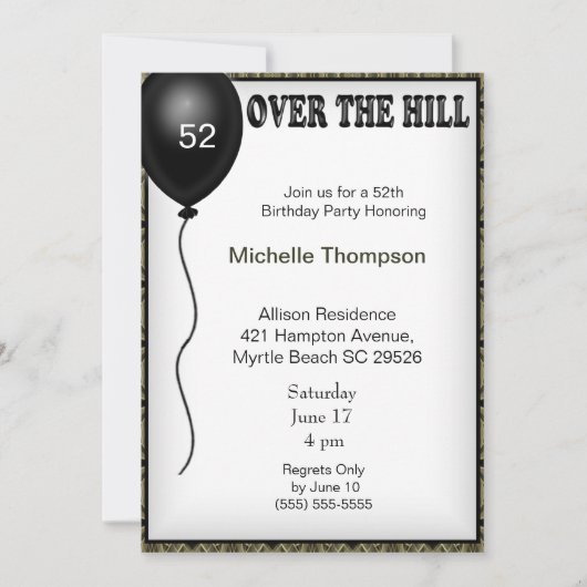 Over the Hill  Age Birthday Invitation Kaart (Voorkant)