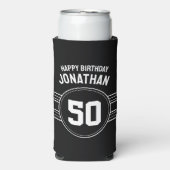Over the Hill Birthday Sporty met Leeftijd - zwart Seltzer Blikjeskoeler (Seltzer Voorkant)