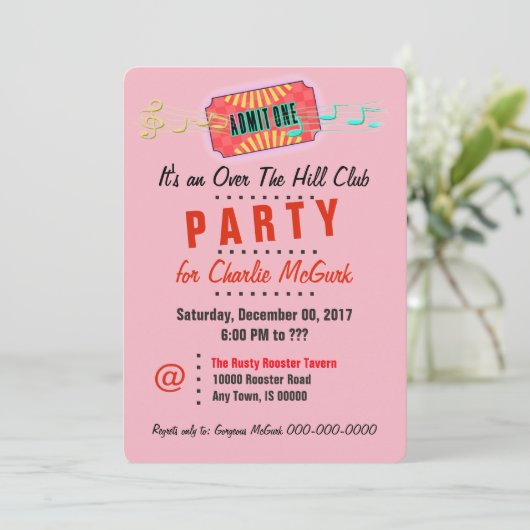 Over The Hill Club Party Uitnodiging (Staand voorkant)