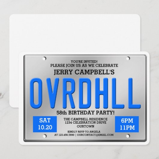 Over the Hill Licence Bord Birthday Invitations Kaart (Voorkant / Achterkant)